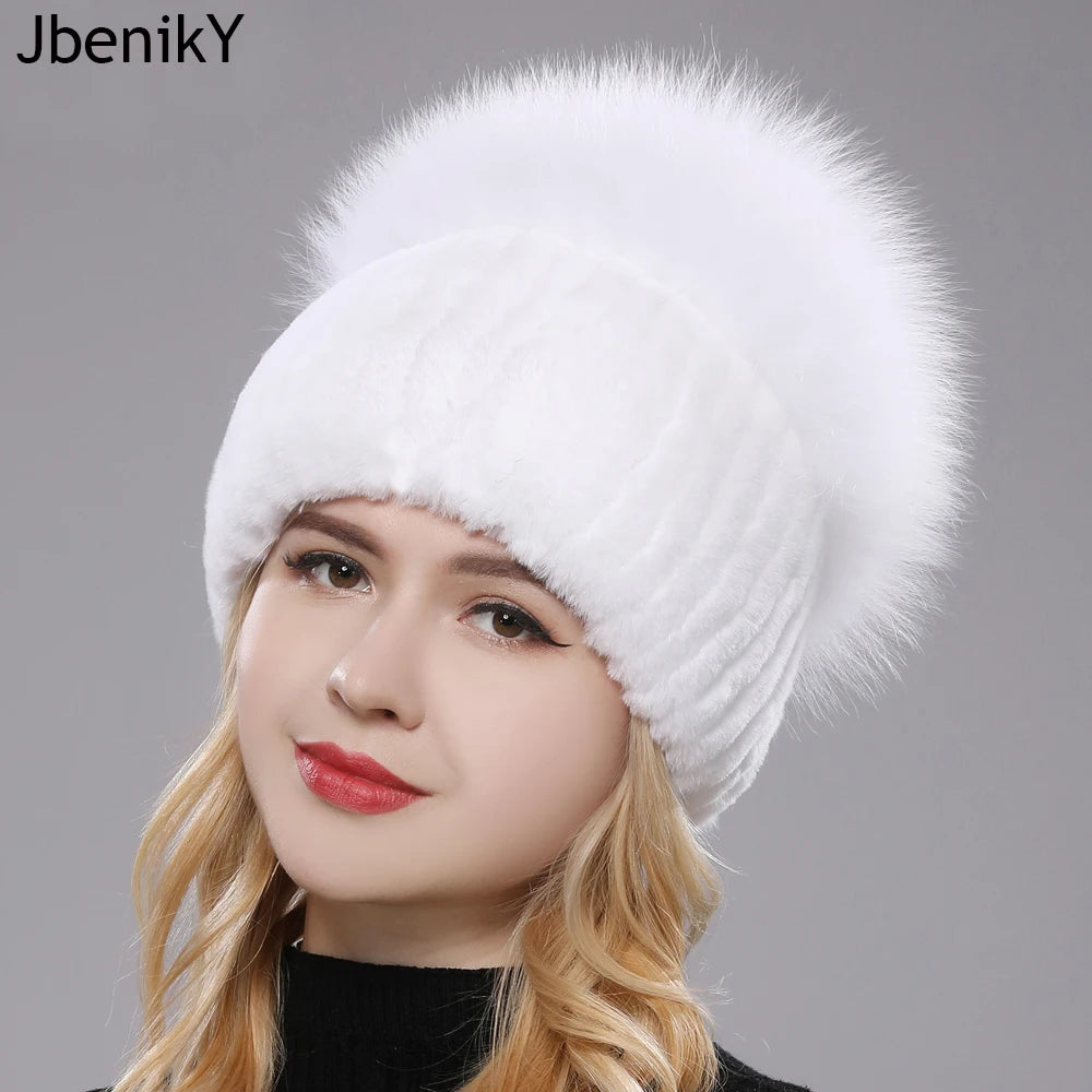 Russian Style Women Real Genuine Fox Fur Beanies