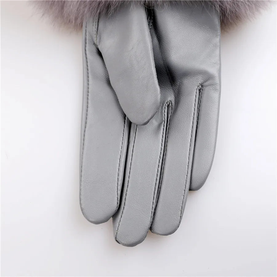 Women's Real Sheepskin Gloves with Fox Fur Trim | Luxury Winter Wear