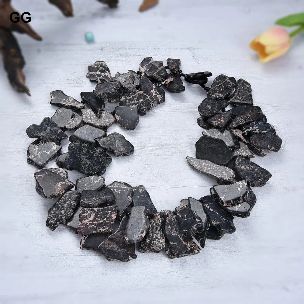 GuaiGuai Jewelry 20" 2 Strands Black Sea Sediment Jasper Statement Necklace