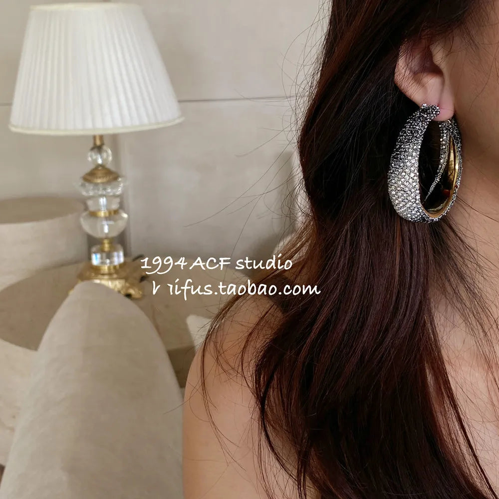 Shiny Rhinestones Big Hoop Earrings
