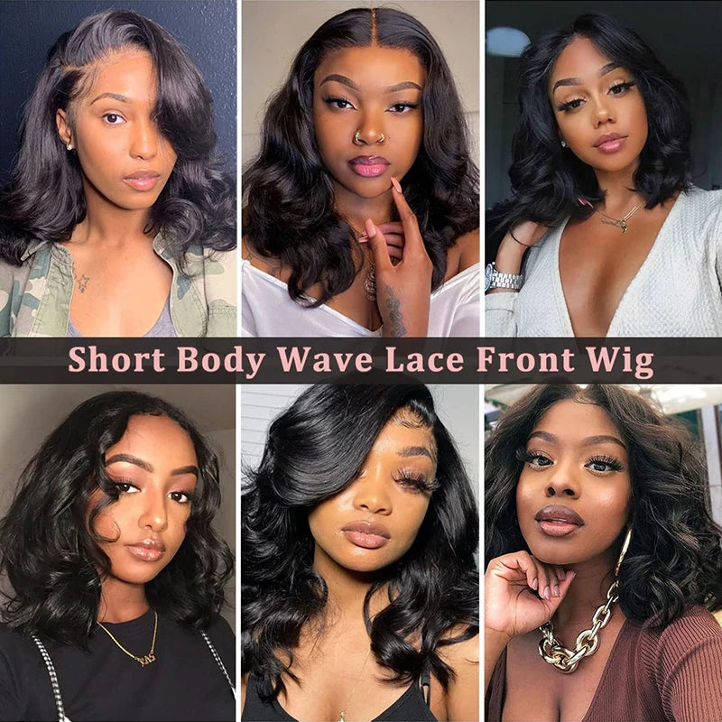 Body Wave Lace Front Bob Wigs 100% Remy Human Hair , Stretched Length - 16inches