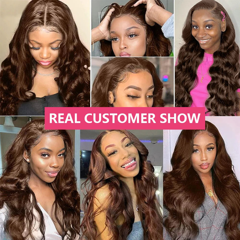 Rosabeauty Chocolate Brown Human Lace Wig - Body Wave , Hair Color - 13x6 HD