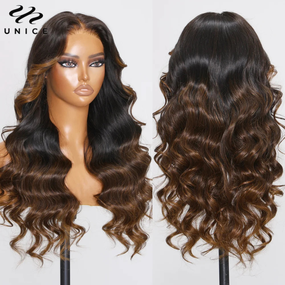 UNice Hair 7x5 Bye Bye Knots Wig Chestnut Brown Ombre Loose Wave Wig- Human Hair