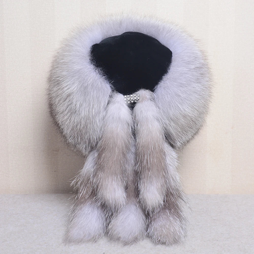 Winter Women Fashion Real Fur Hat Natural Fox Fur Hats - Russian