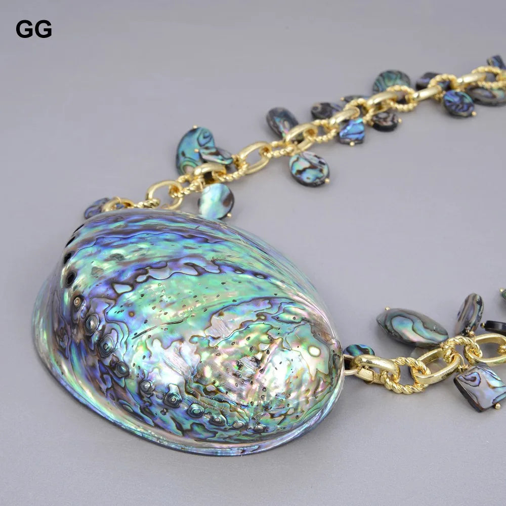 G-G Jewelry 25'' Natural Rainbow Abalone Shell Pendant Necklace For Women