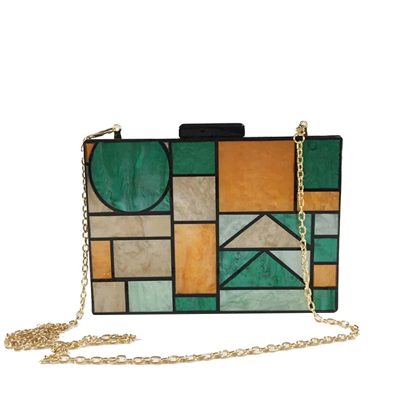 Cirmation Luxury Acrylic Evening Bag - Patchwork Crossbody