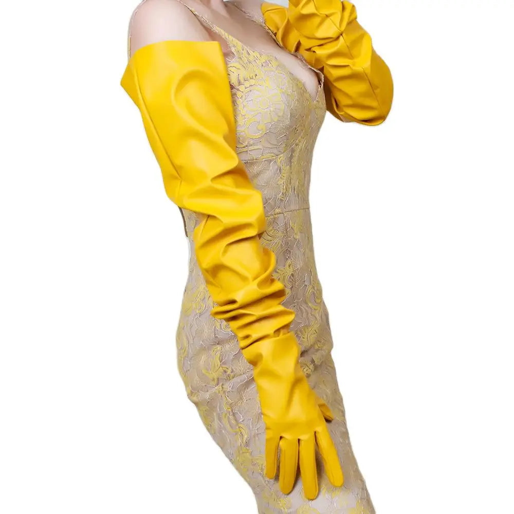 LATEX LONG GLOVES - Faux Patent Leather