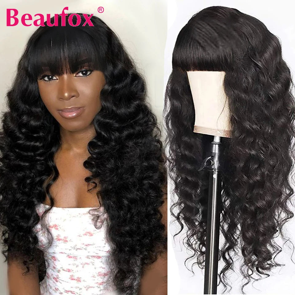 Beaufox Loose Deep Wave Wig Malaysian Human Hair Wigs