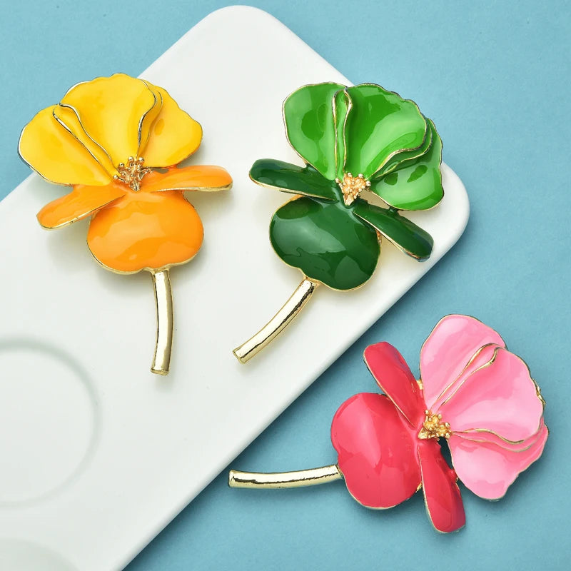 Wuli&baby Big Beautiful Flowers Brooches For Women Unisex New Enamel 3-color Charming Plants Wedding Party Brooch Pins