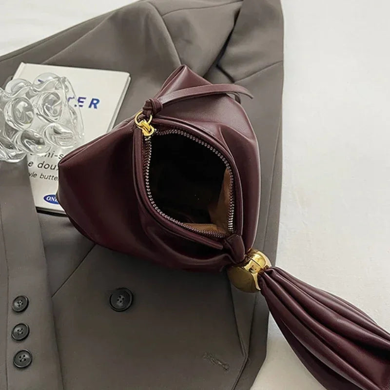 Soft Leather Pleated Mini Bucket Handbag - Your Beauty Matters