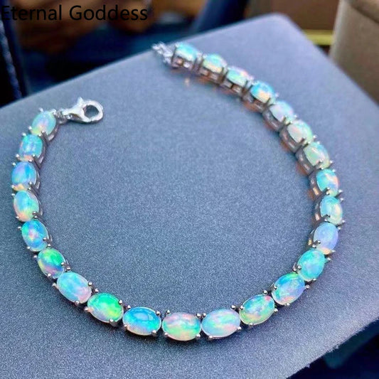 925 Sterling Silver Natural Opal Simple Bracelet