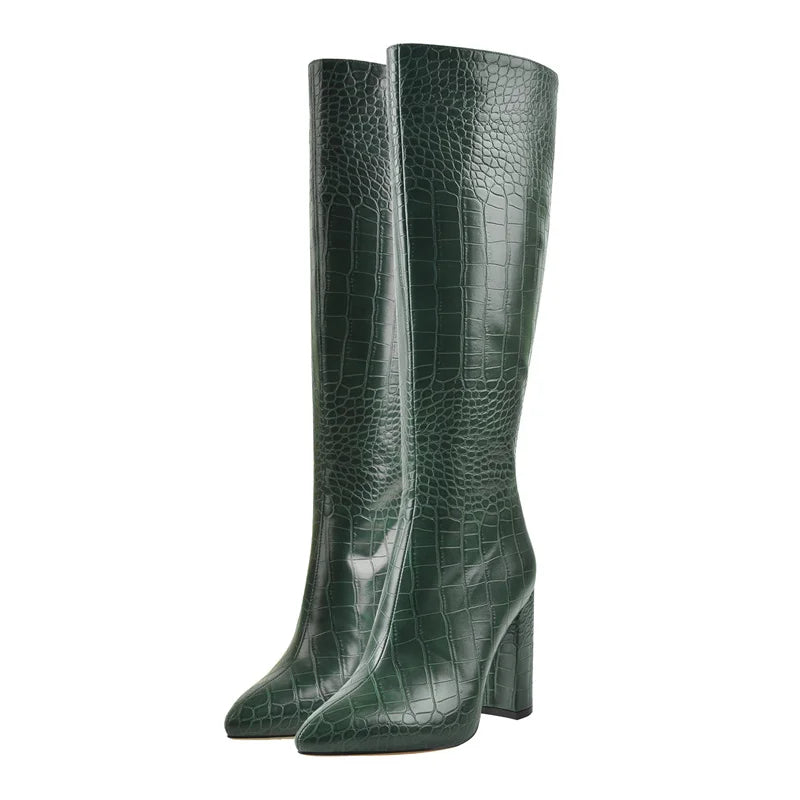 Onlymaker Women Green Knee High Boots