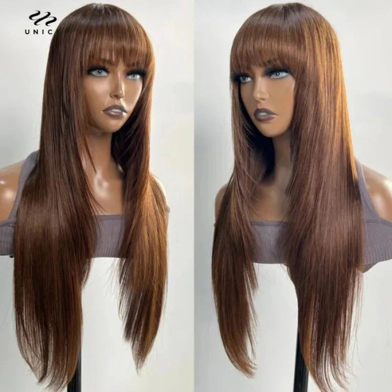 UNice Layer Cut Mocha Medium Brown Human Hair Wigs