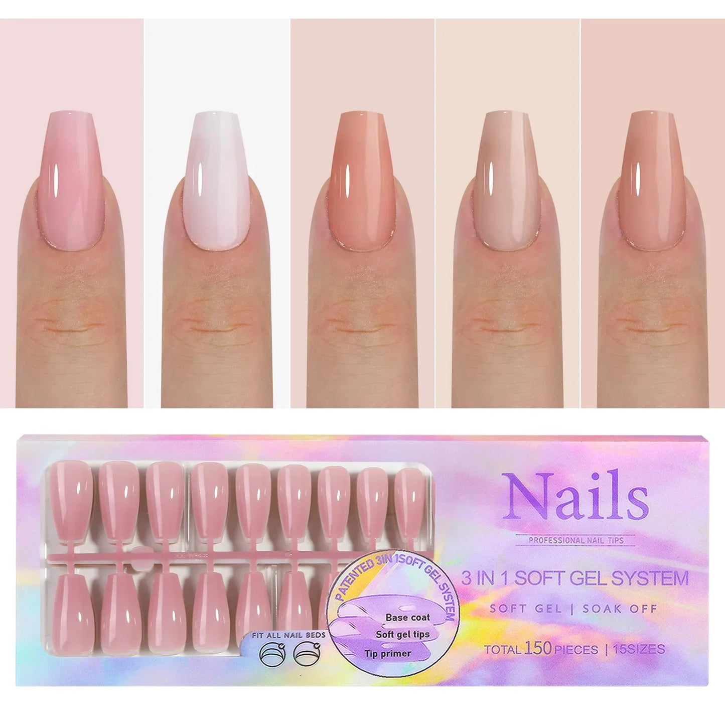 150Pcs Gradient Nude Color Press On Acrylic Nails
