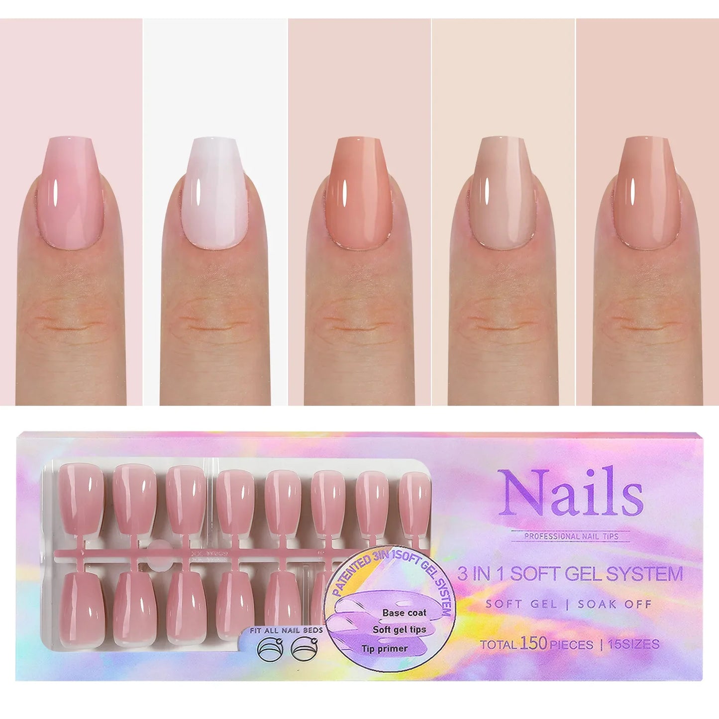 150Pcs Gradient Nude Color Press On Acrylic Nails