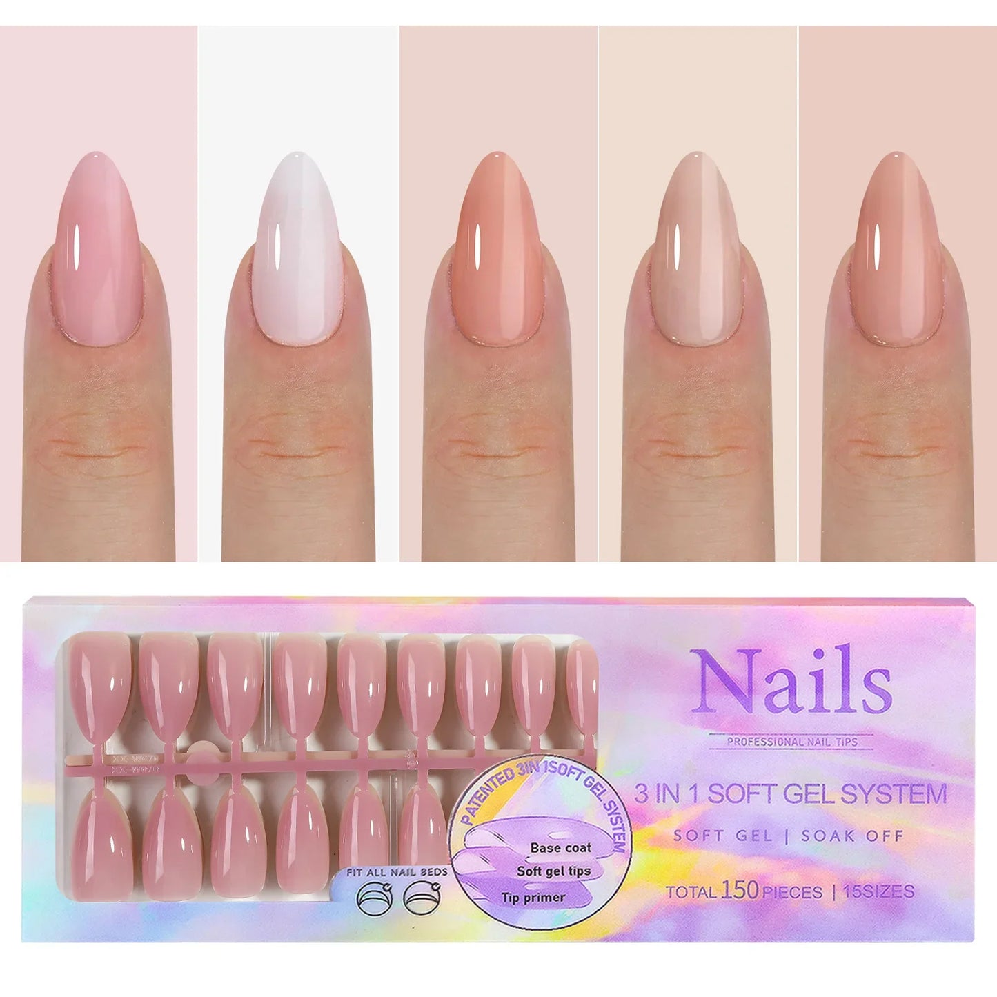 150Pcs Gradient Nude Color Press On Acrylic Nails