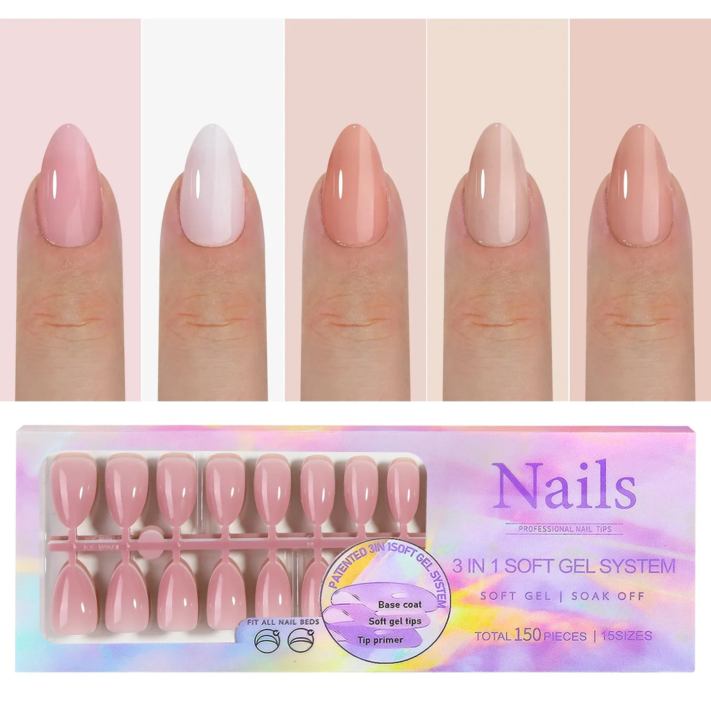 150Pcs Gradient Nude Color Press On Acrylic Nails