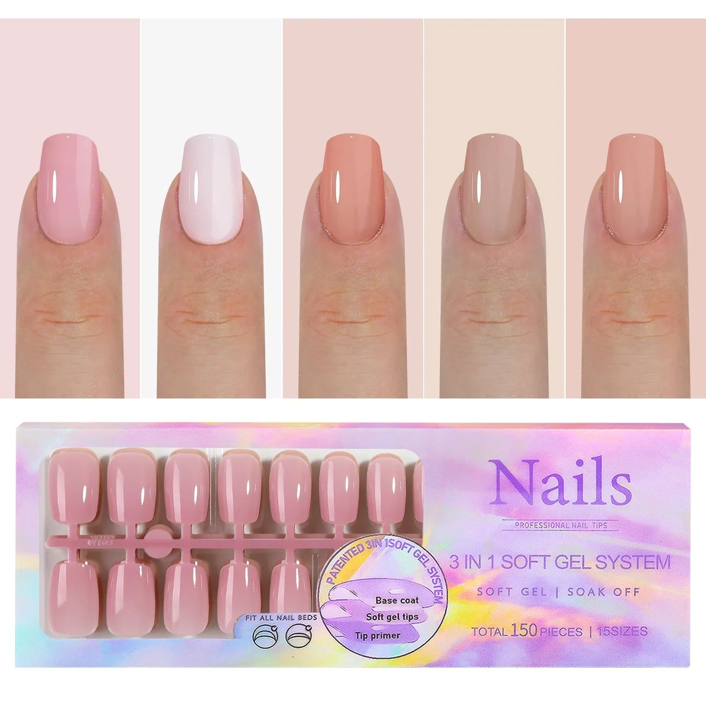 150Pcs Gradient Nude Color Press On Acrylic Nails