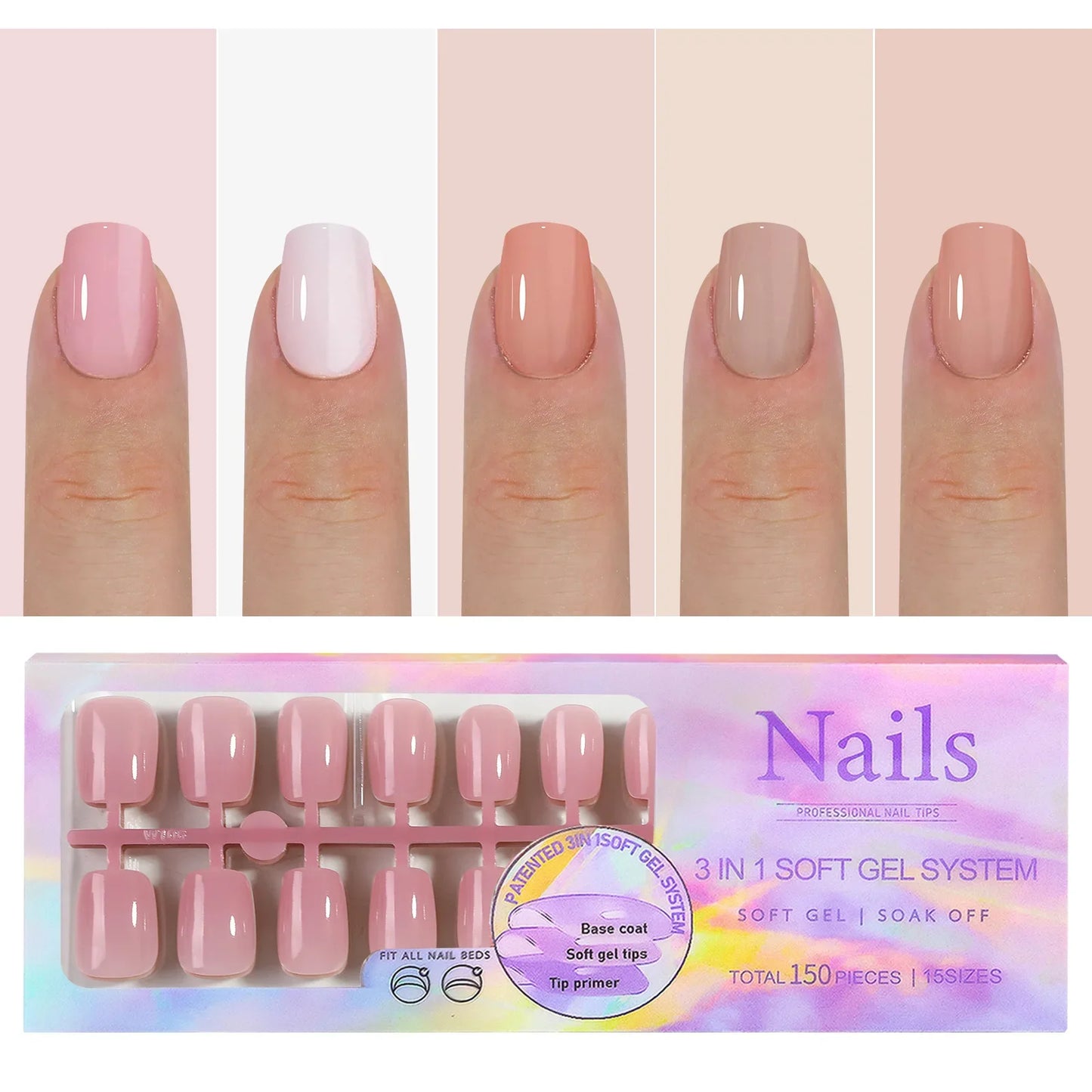 150Pcs Gradient Nude Color Press On Acrylic Nails