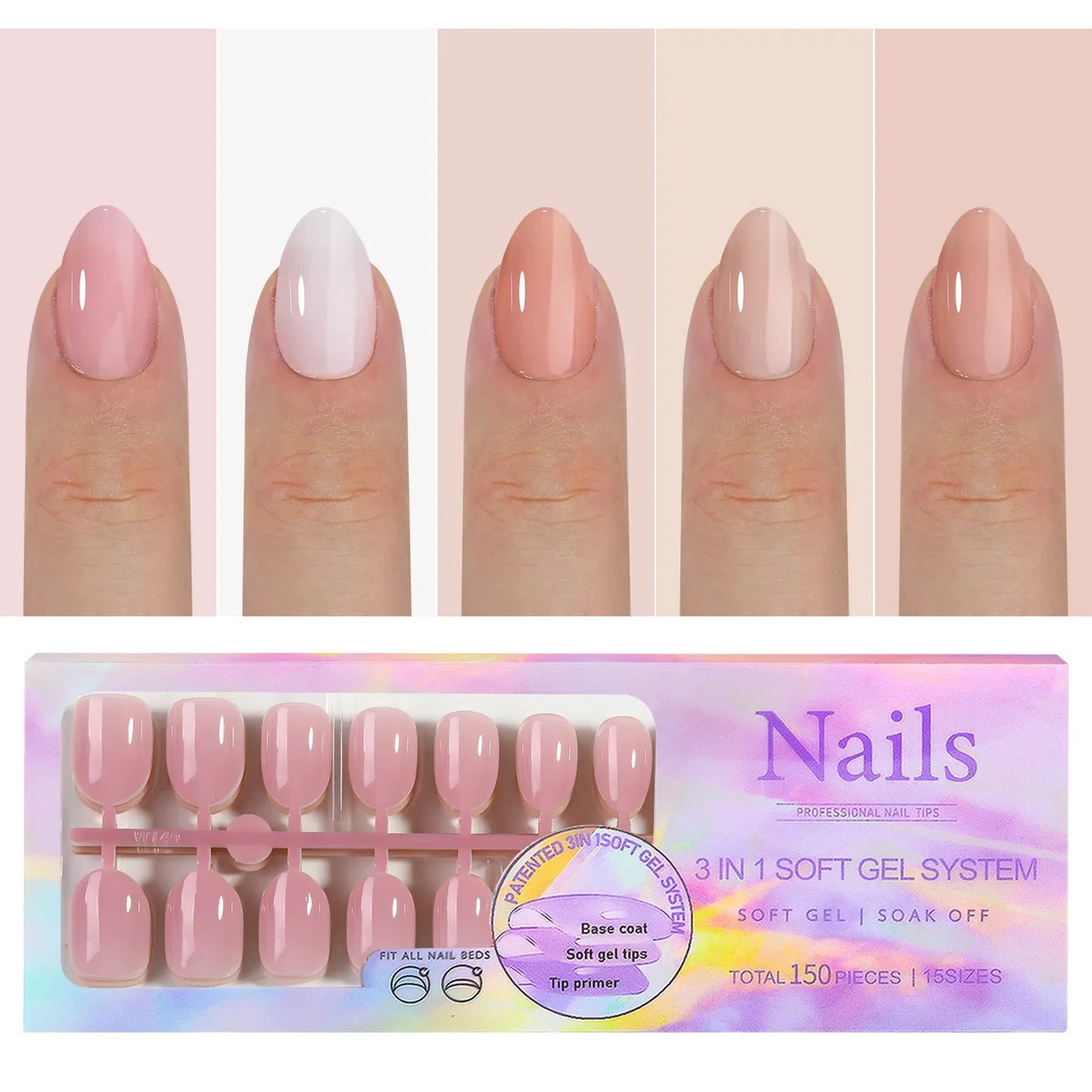 150Pcs Gradient Nude Color Press On Acrylic Nails