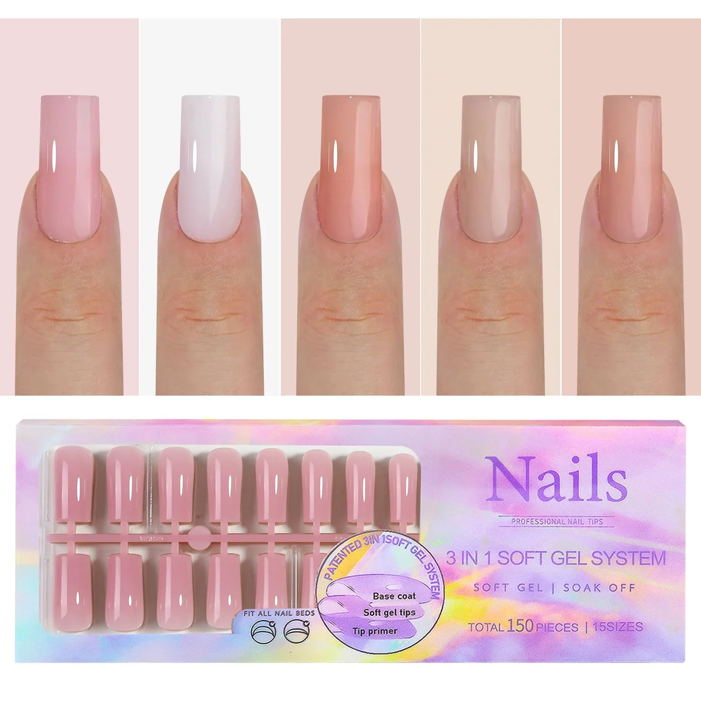 150Pcs Gradient Nude Color Press On Acrylic Nails