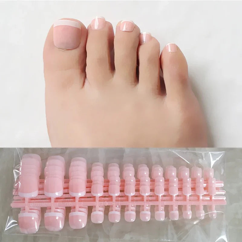 Nude Natural Pink Full Cover Short French Nails - feet and hands