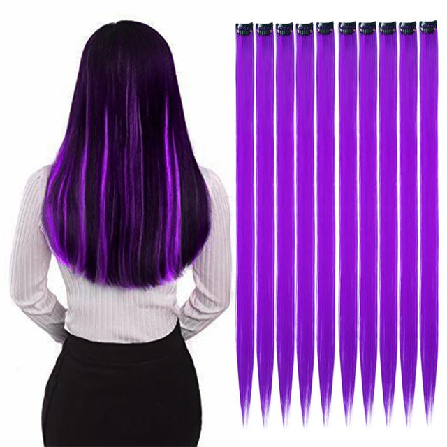 10Packs Straight Colored Clip In Hair -  One Piece Long Synthetic