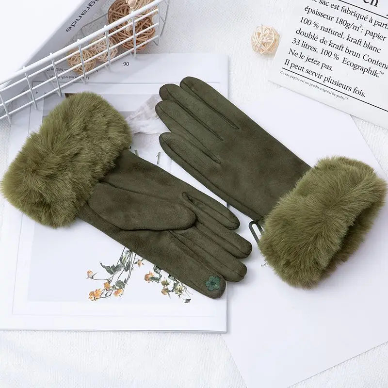 Faux Fur Suede Leather Touch Screen Driving Gloves