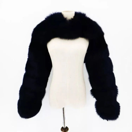 One Shoulder Sleeves Fox Fur Coat