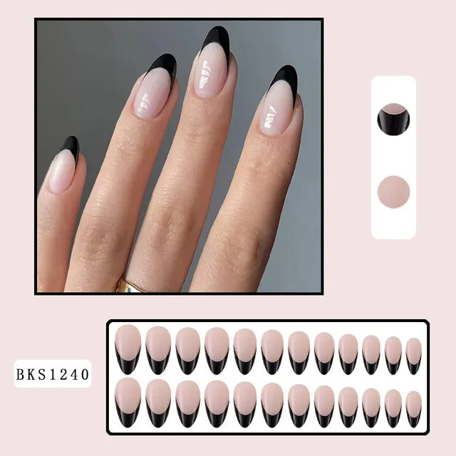 24pcs Black French Press on Nails