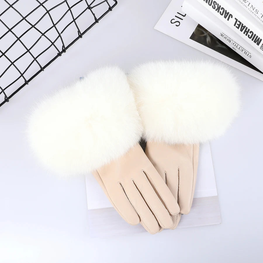 Women's Real Sheepskin Gloves with Fox Fur Trim | Luxury Winter Wear