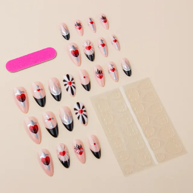 24 Pcs Glossy Almond Short Press On Nails - French Manicure