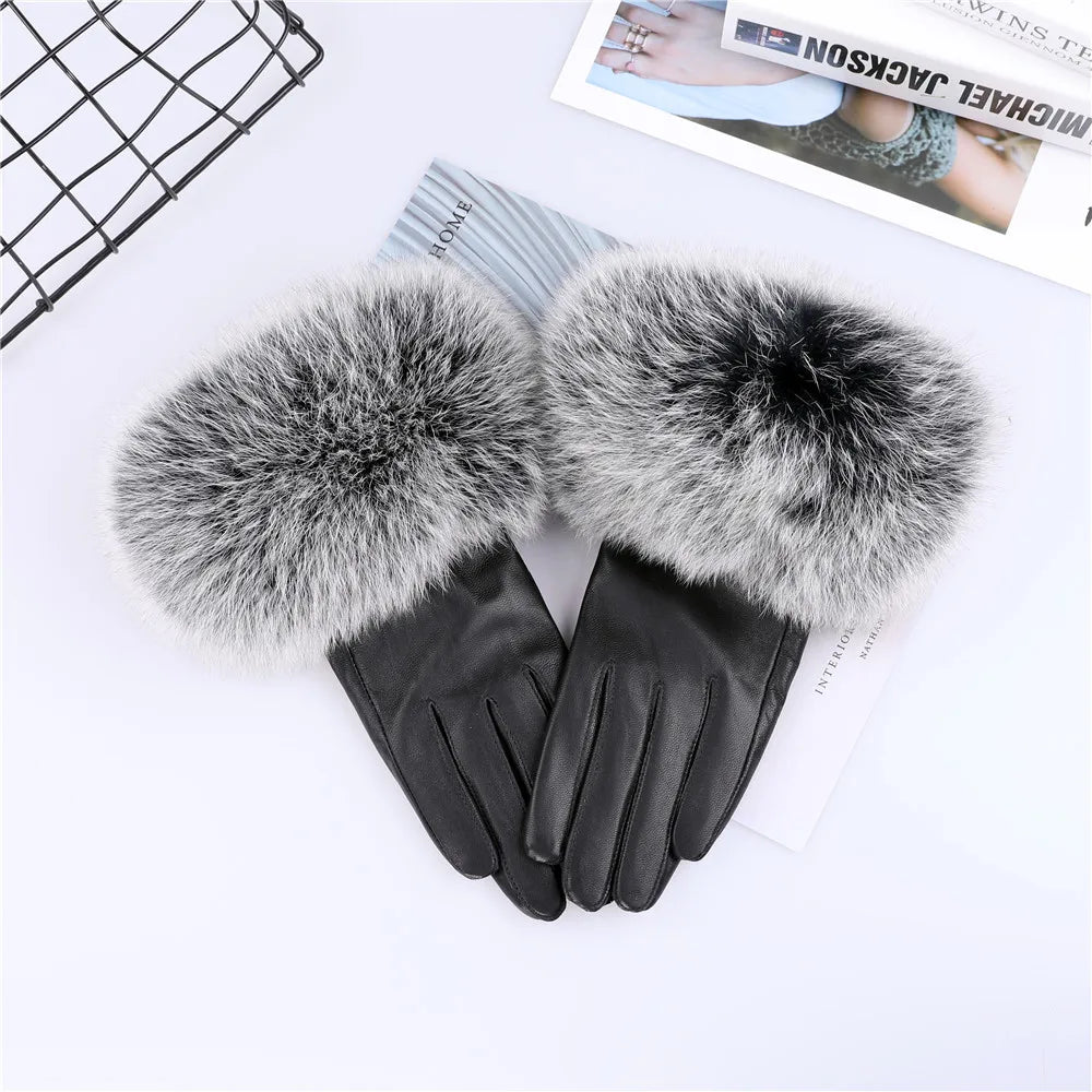 Women's Real Sheepskin Gloves with Fox Fur Trim | Luxury Winter Wear