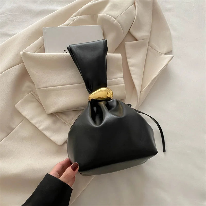 Soft Leather Pleated Mini Bucket Handbag - Your Beauty Matters