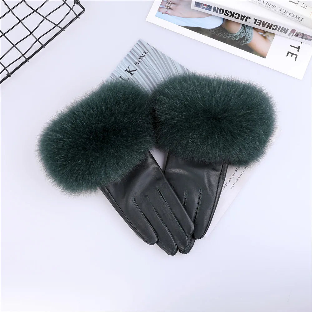 Women's Real Sheepskin Gloves with Fox Fur Trim | Luxury Winter Wear