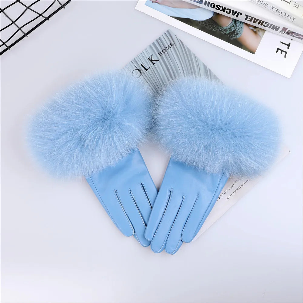 Women's Real Sheepskin Gloves with Fox Fur Trim | Luxury Winter Wear