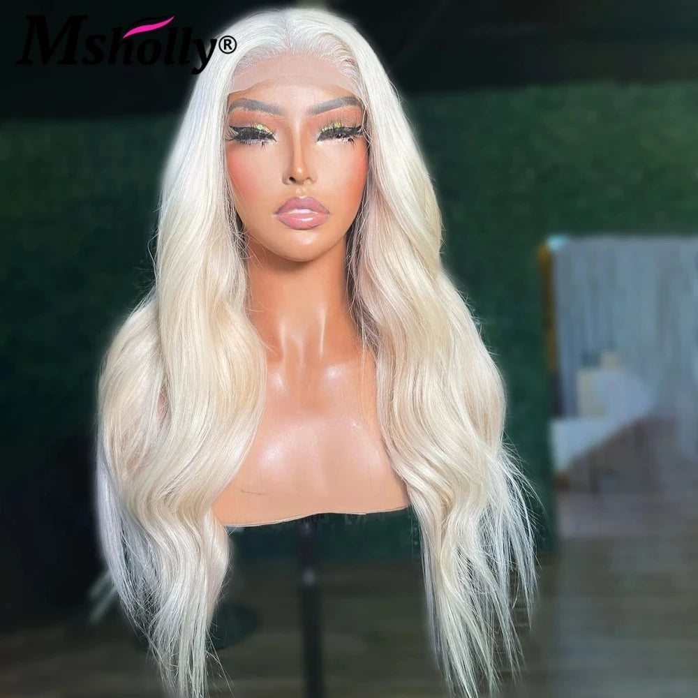 613 Platinum Straight Colored Lace Frontal Human Hair Wigs