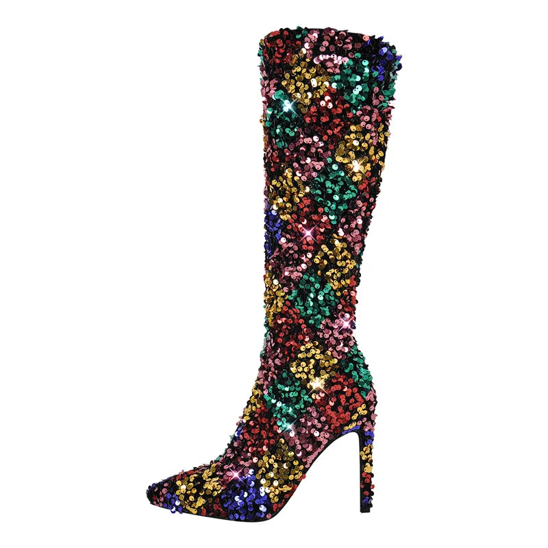 OnlyMaker Winter Glitter Stiletto High Heel Boots