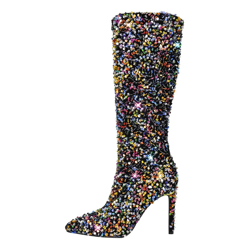 OnlyMaker Winter Glitter Stiletto High Heel Boots