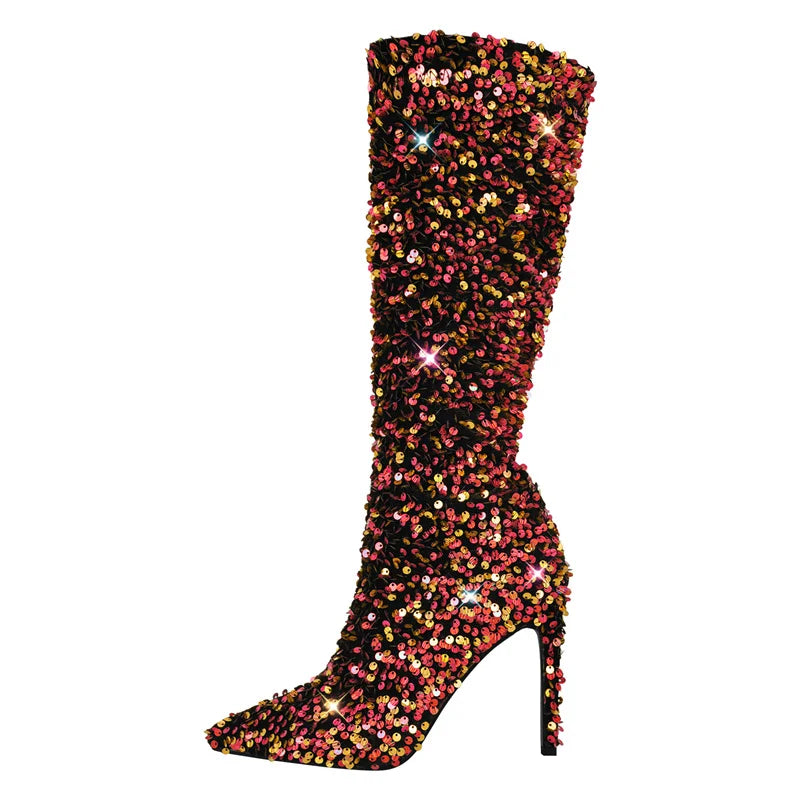 OnlyMaker Winter Glitter Stiletto High Heel Boots