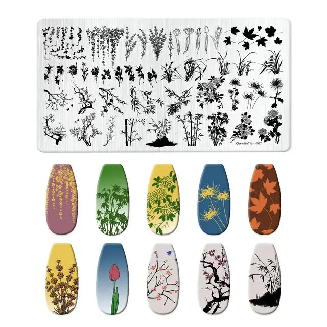 Flowers Nail Stamping Plates - Template Stencil