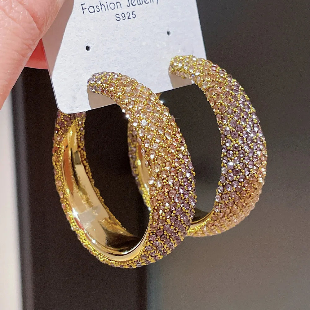 Shiny Rhinestones Big Hoop Earrings