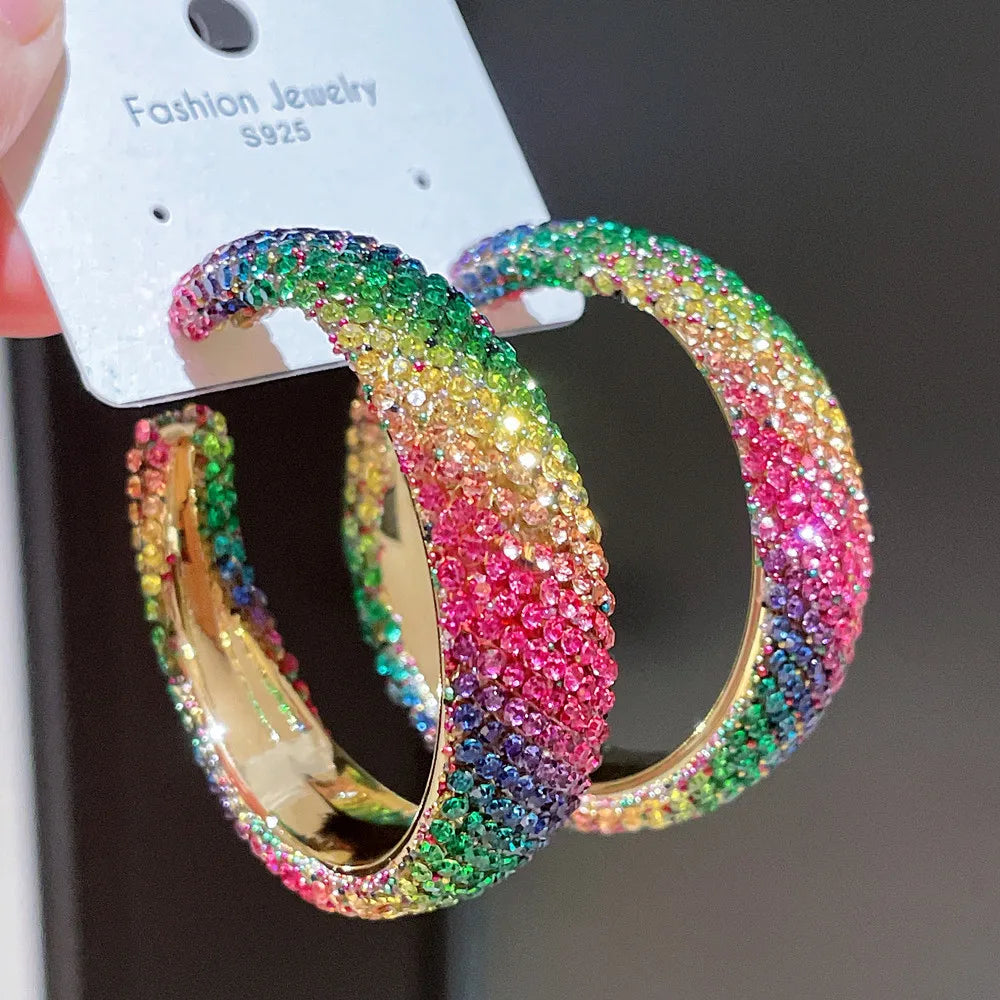 Shiny Rhinestones Big Hoop Earrings