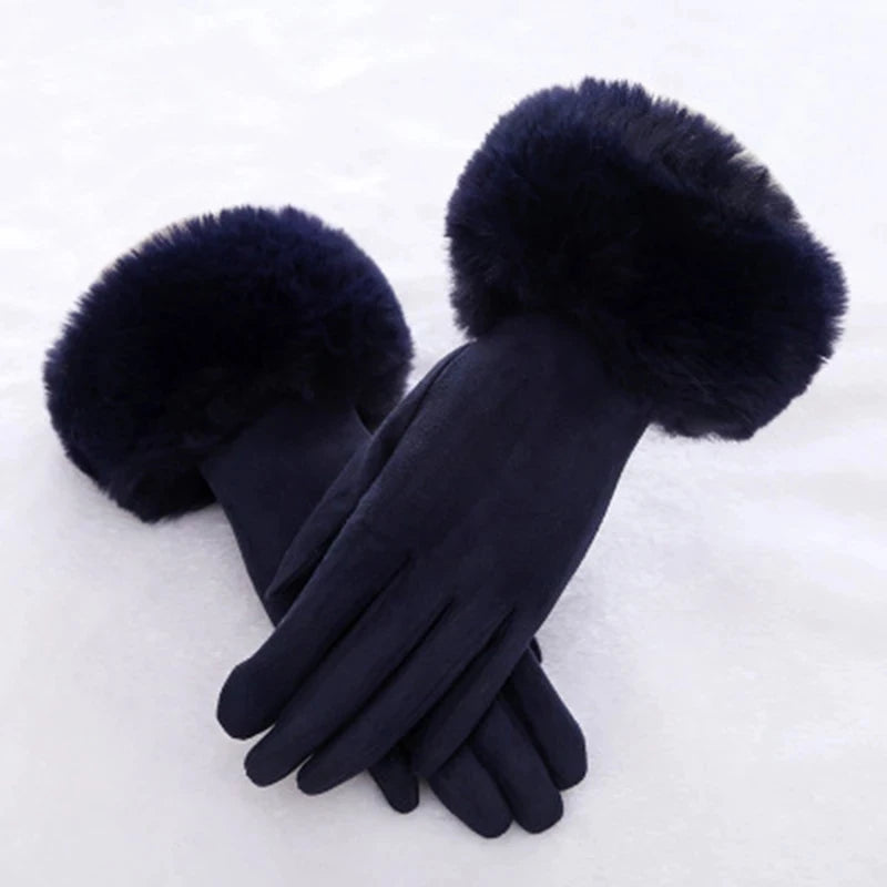 Faux Fur Suede Leather Touch Screen Driving Gloves