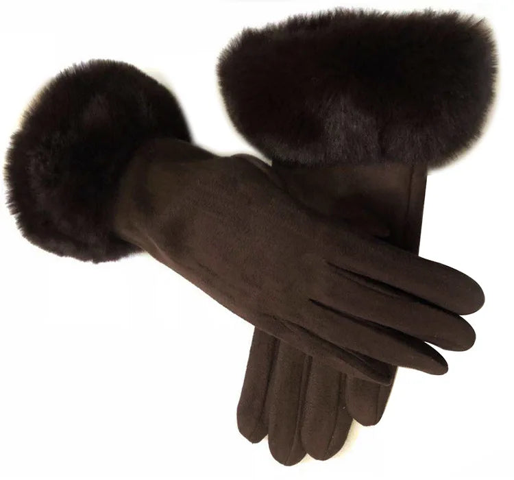 Faux Fur Suede Leather Touch Screen Driving Gloves