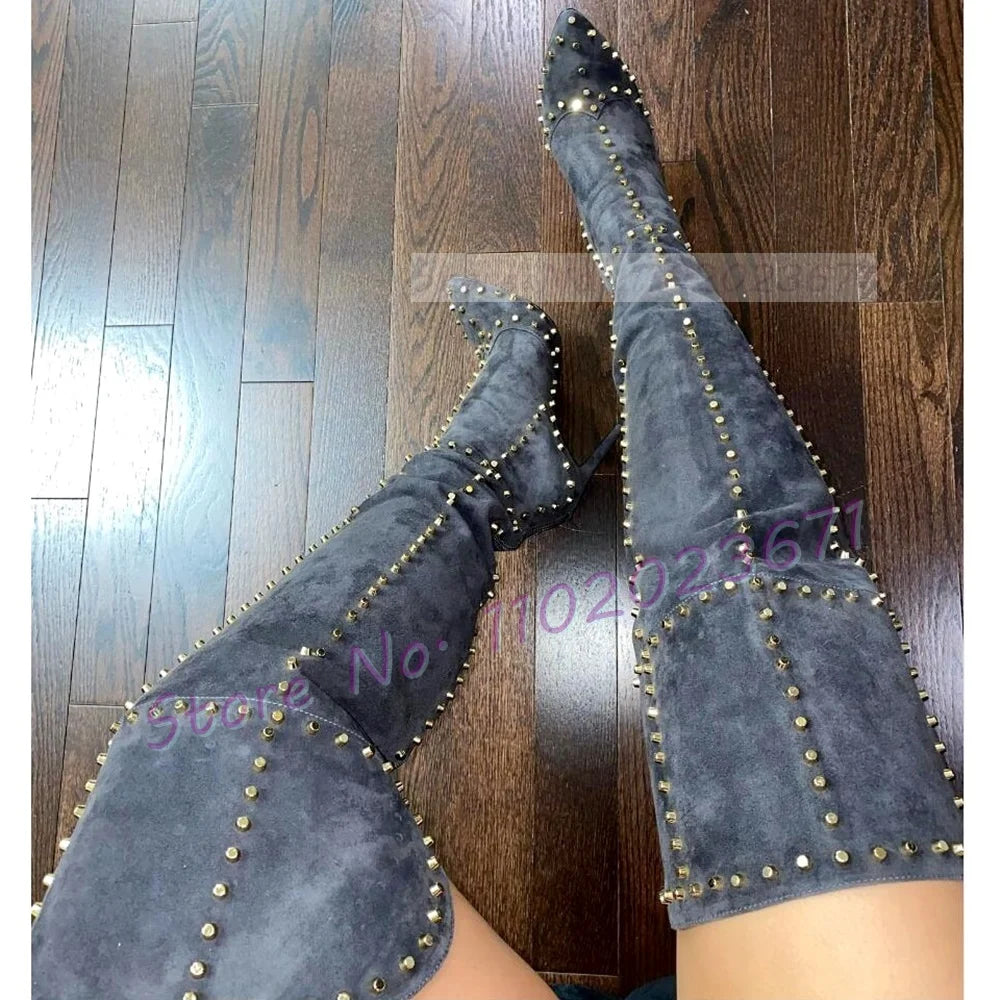 Sparkling Studded Thigh High Boots