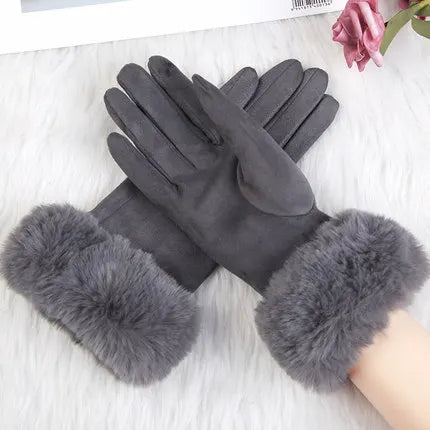 Faux Fur Suede Leather Touch Screen Driving Gloves