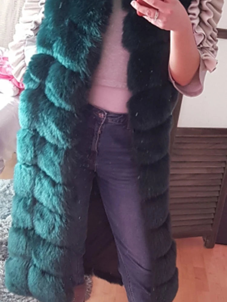 ZADORIN Luxury X- Long Faux Fox Fur Vest