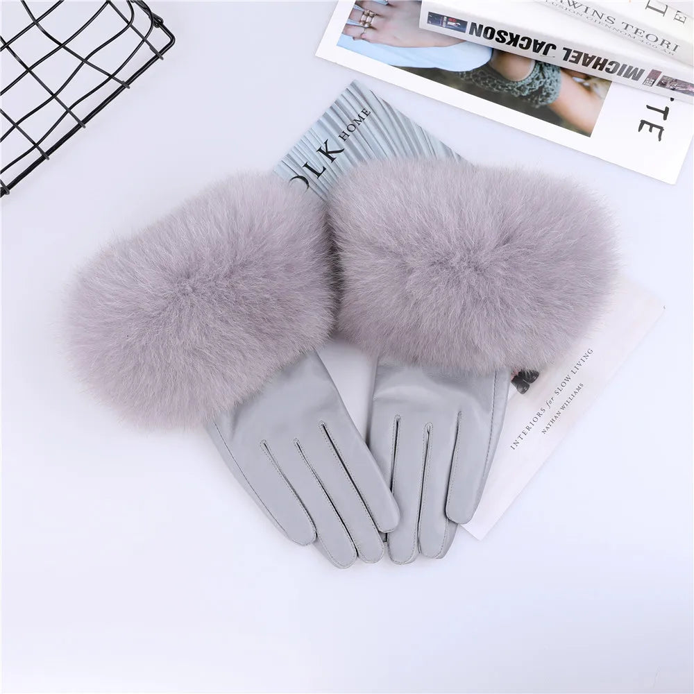 Women's Real Sheepskin Gloves with Fox Fur Trim | Luxury Winter Wear