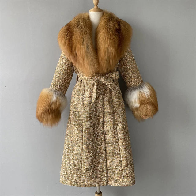 Jxwatcher Women's Wool Coats With Real Fox Fur